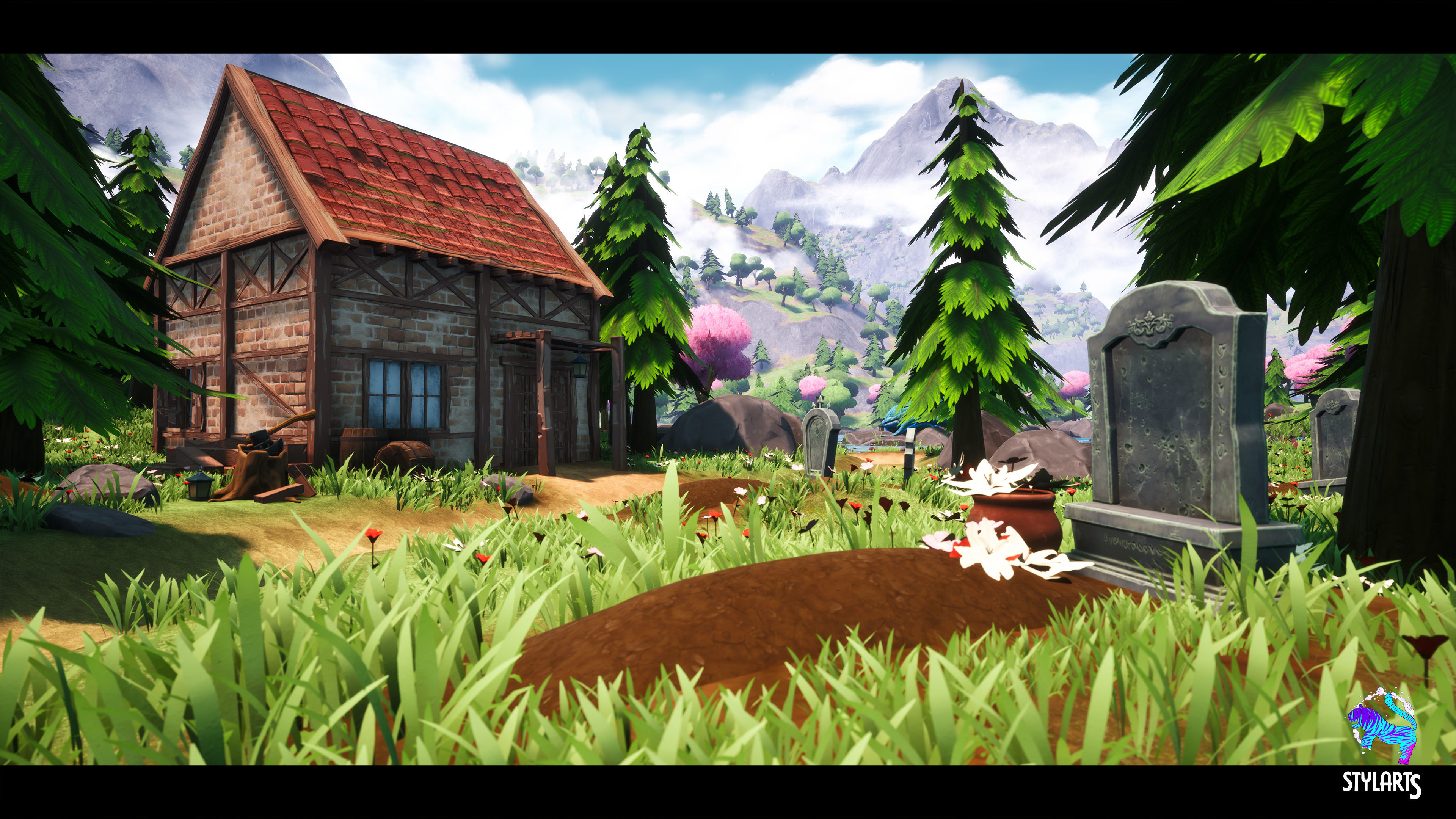 Modular Stylized Village Low-poly 3D model_20