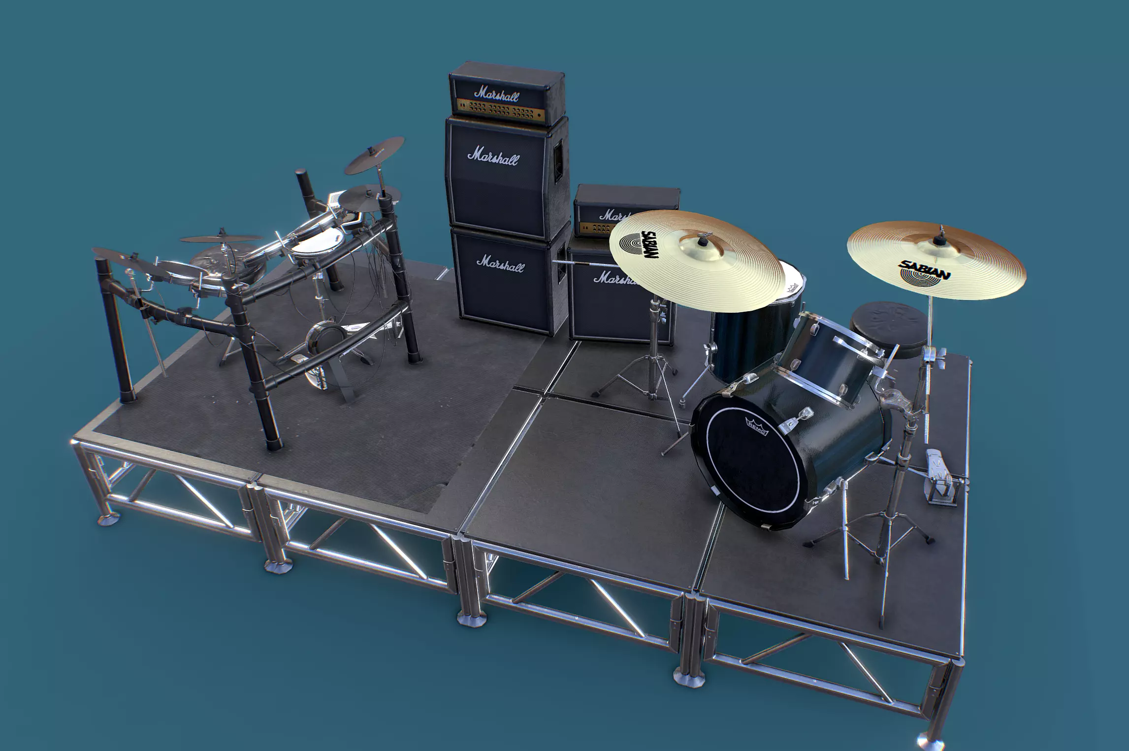 Just a Couple of Drum kits Low-poly 3D model_0