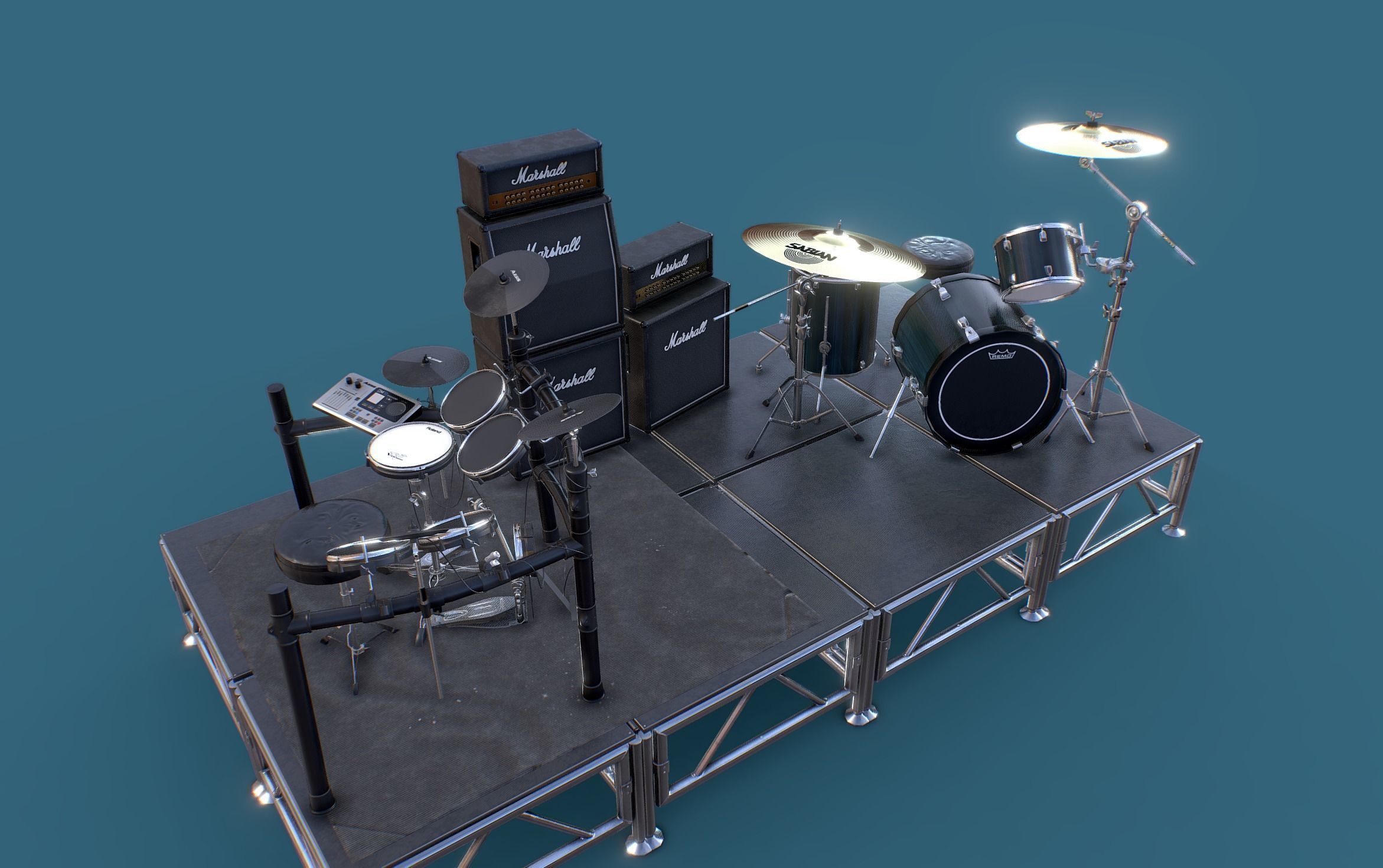 Just a Couple of Drum kits Low-poly 3D model_4