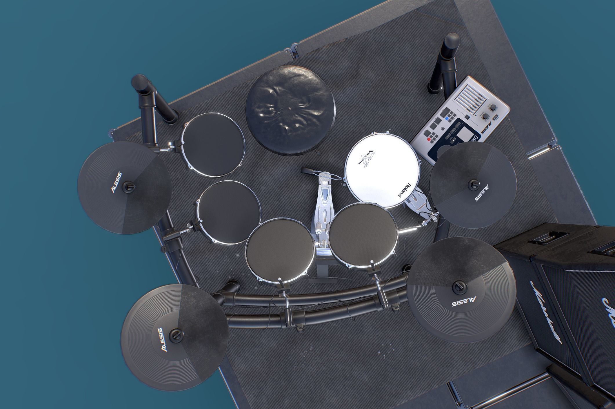 Just a Couple of Drum kits Low-poly 3D model_7