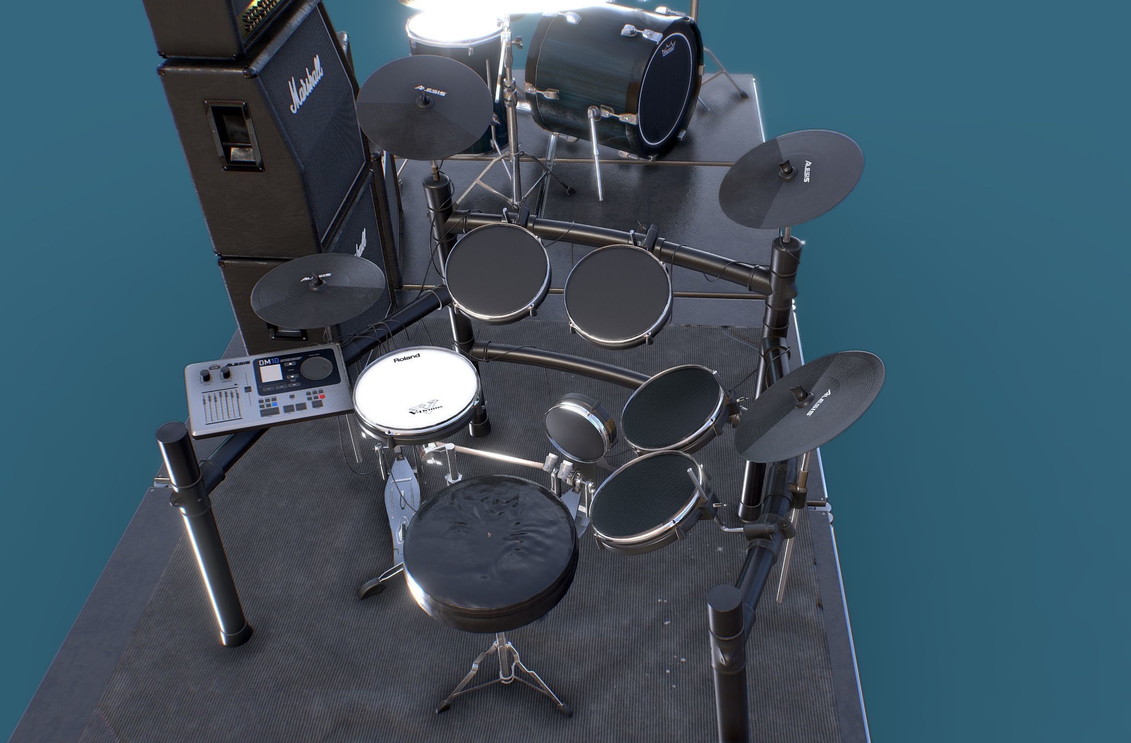 Just a Couple of Drum kits Low-poly 3D model_2