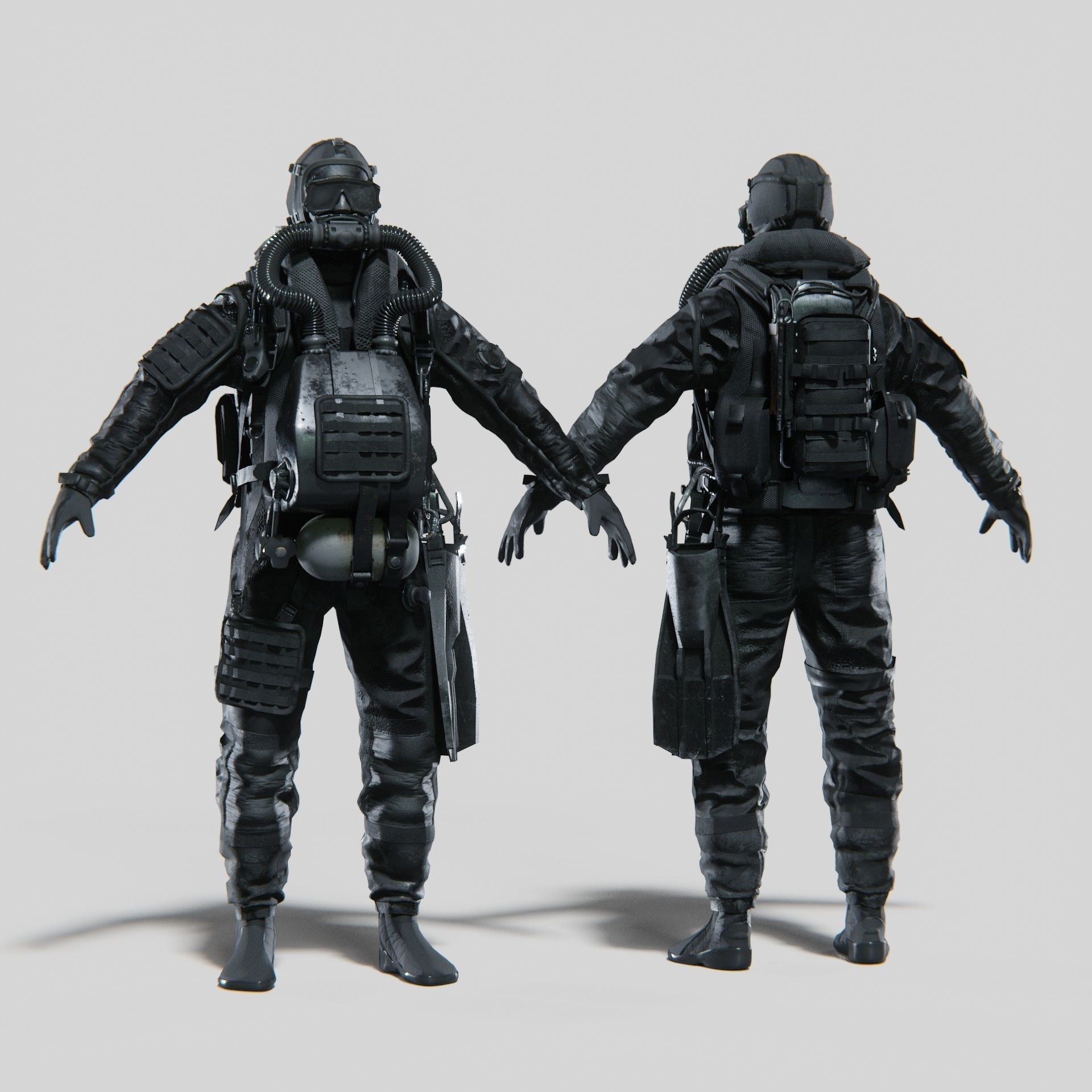 Soldier Diver Drysuit  Low-poly 3D model_0