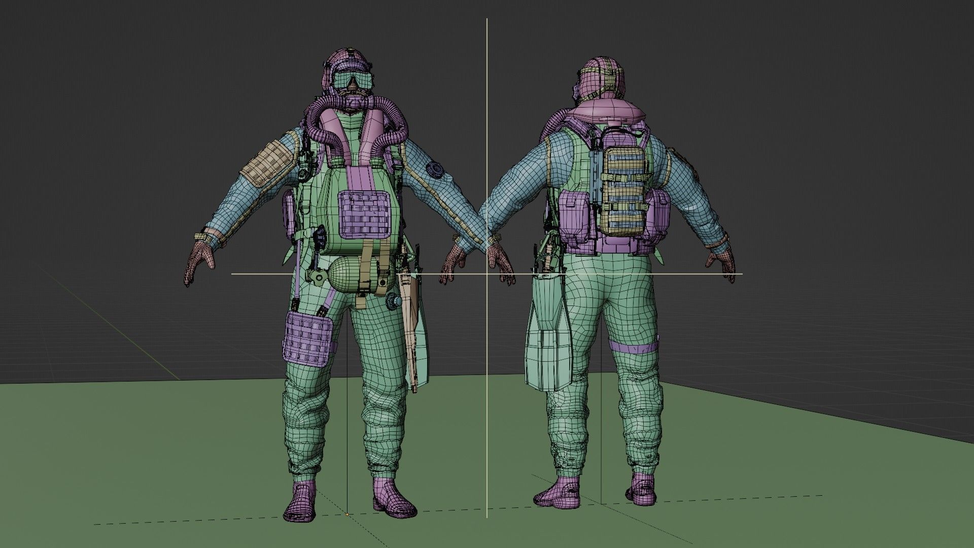 Soldier Diver Drysuit  Low-poly 3D model_14