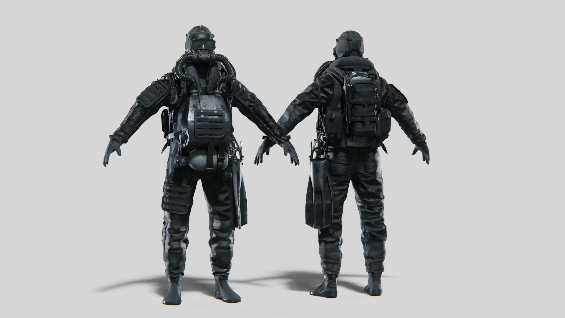 Soldier Diver Drysuit  Low-poly 3D model_2