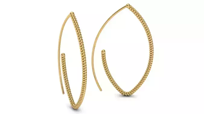 Twisted Cable Marquise 40x20 mm Hoop Earring with long wire
