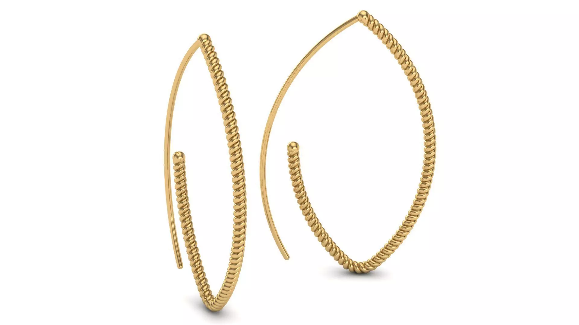 Twisted Cable Marquise 40x20 mm Hoop Earring with long wire 3D print model