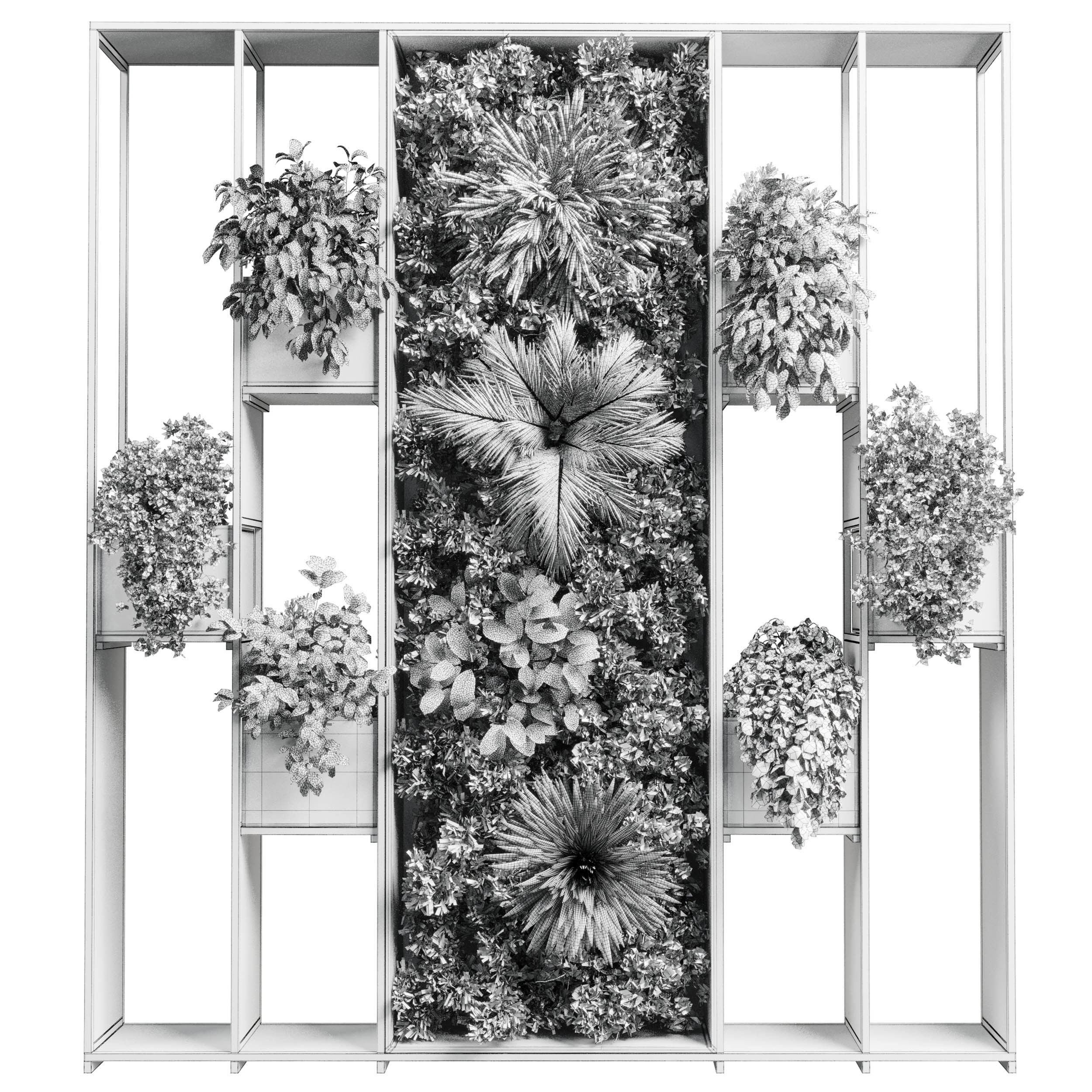 plants set partition in metal Vertical graden wall decor box Low-poly 3D model_4