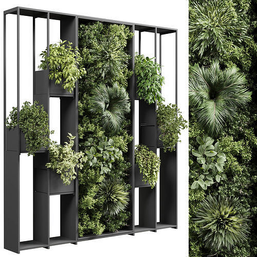 plants set partition in metal  Vertical graden wall decor box Low-poly 3D model