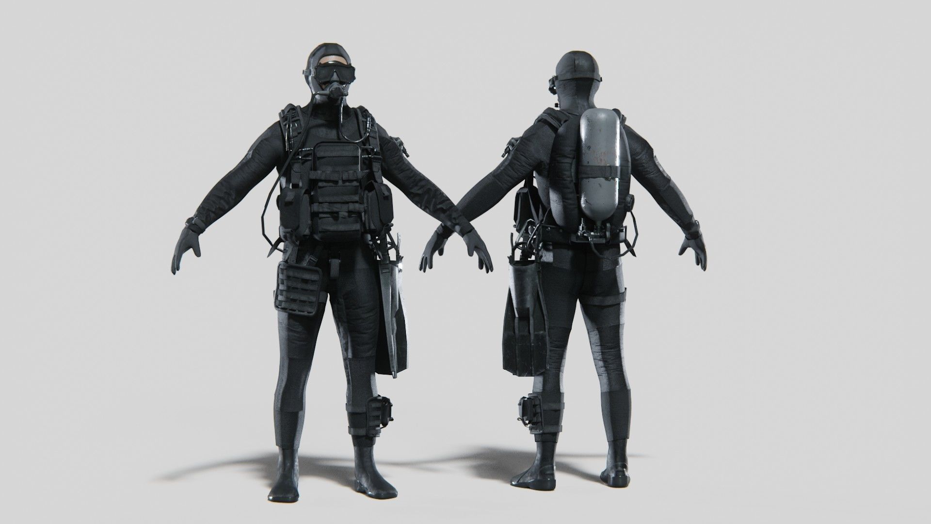 Soldier Diver suit  Low-poly 3D model_2