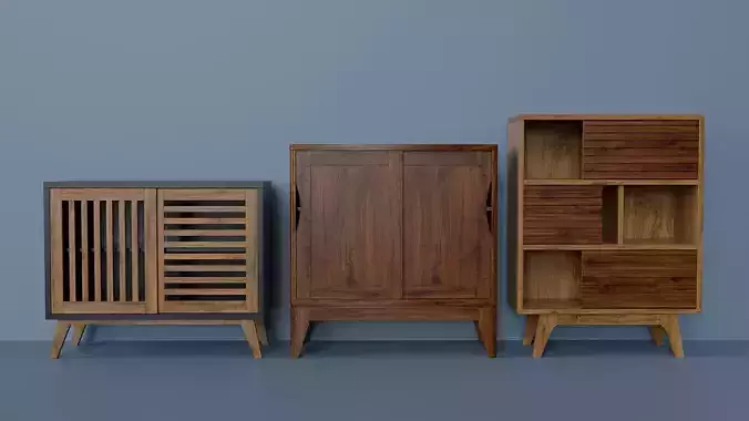 Set of modern wardrobes with sliding doors