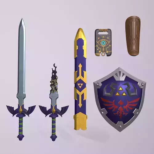 Complete Link sword shield BOTW TOTK cosplay 3D print model