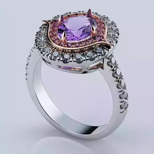 Halo Ring Style Purple Oval