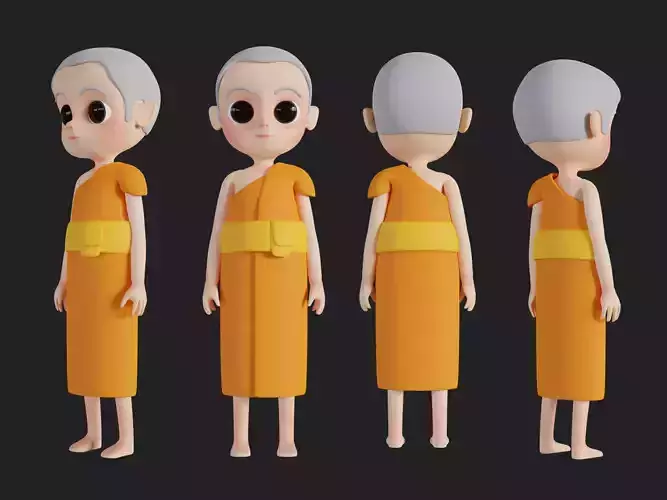 Character cartoon monk 3D model