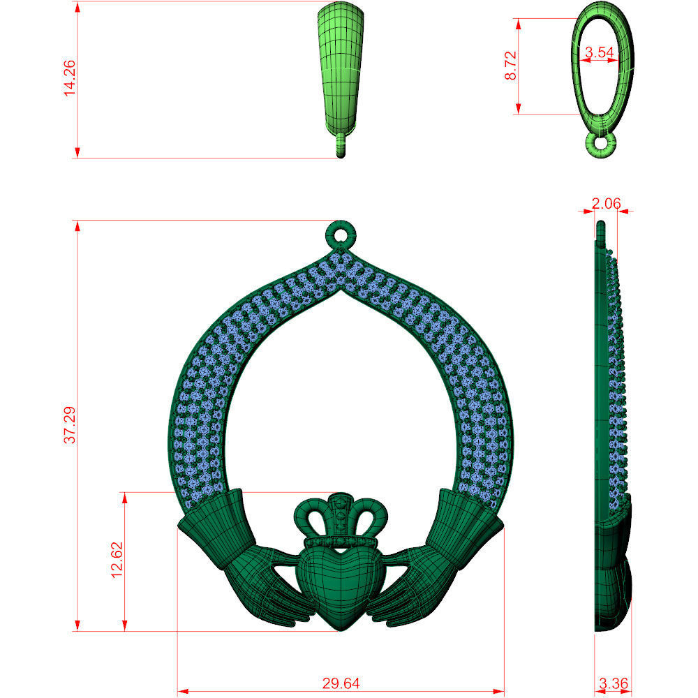 Claddagh Pendant 3D print model_8
