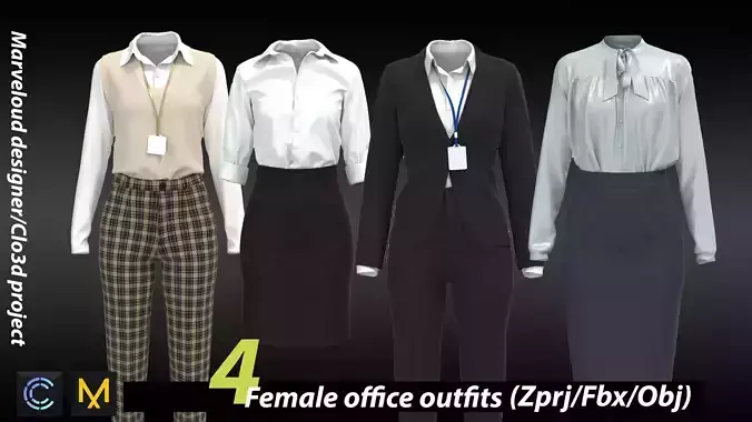 female office outfits marvelous designer and clo3d project Low-poly 3D model