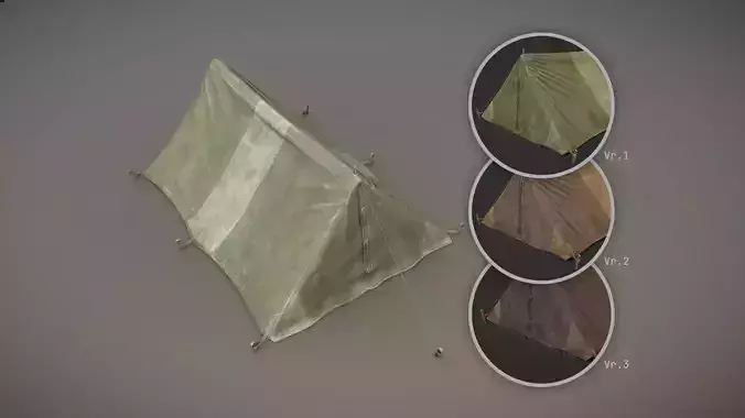 Military Tent WWII TwoSleeping close Low-poly 3D model