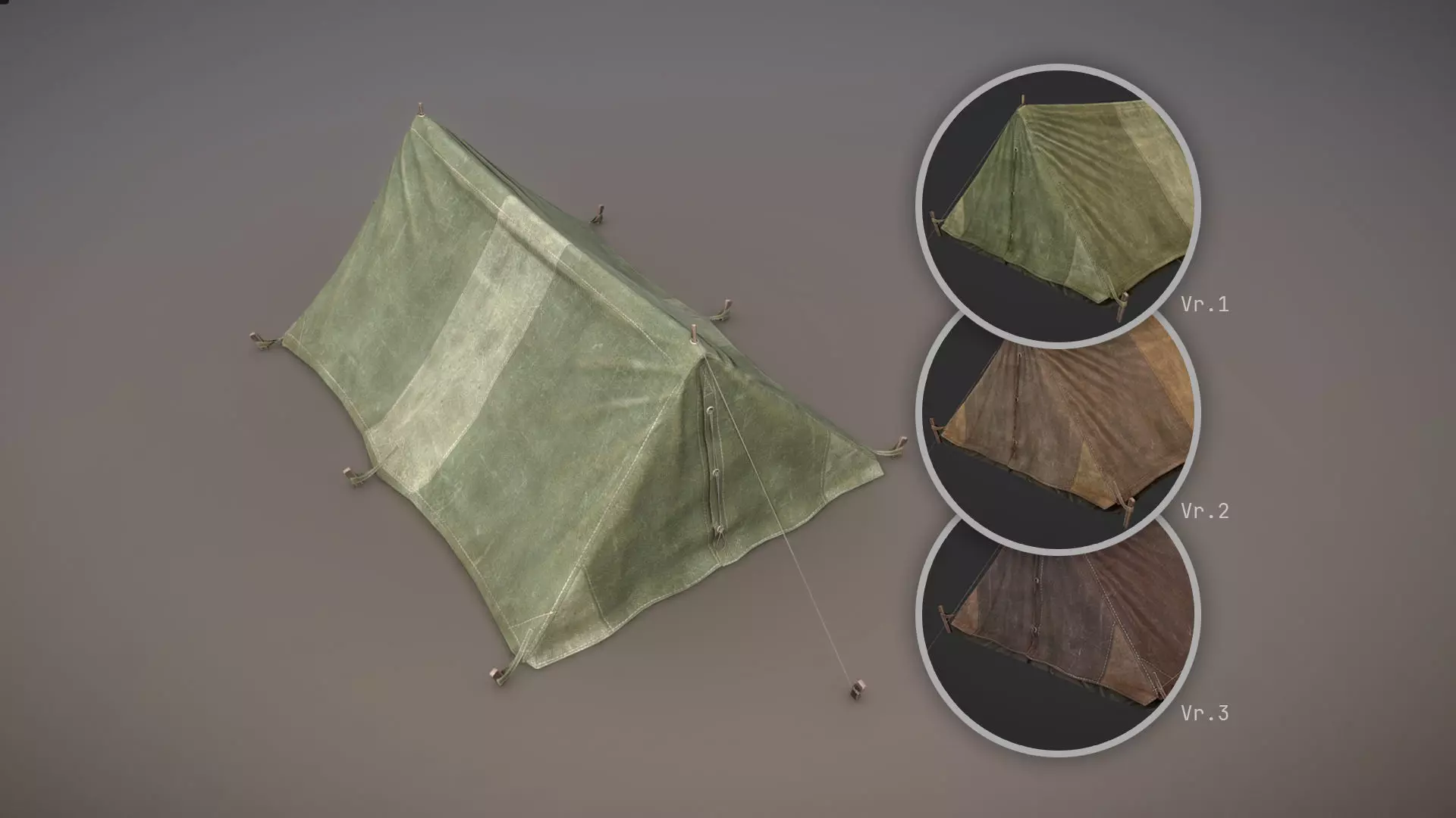 Military Tent WWII TwoSleeping close Low-poly 3D model_0
