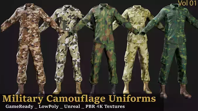 Military Camouflage Uniforms Vol 01 Low-poly 3D model