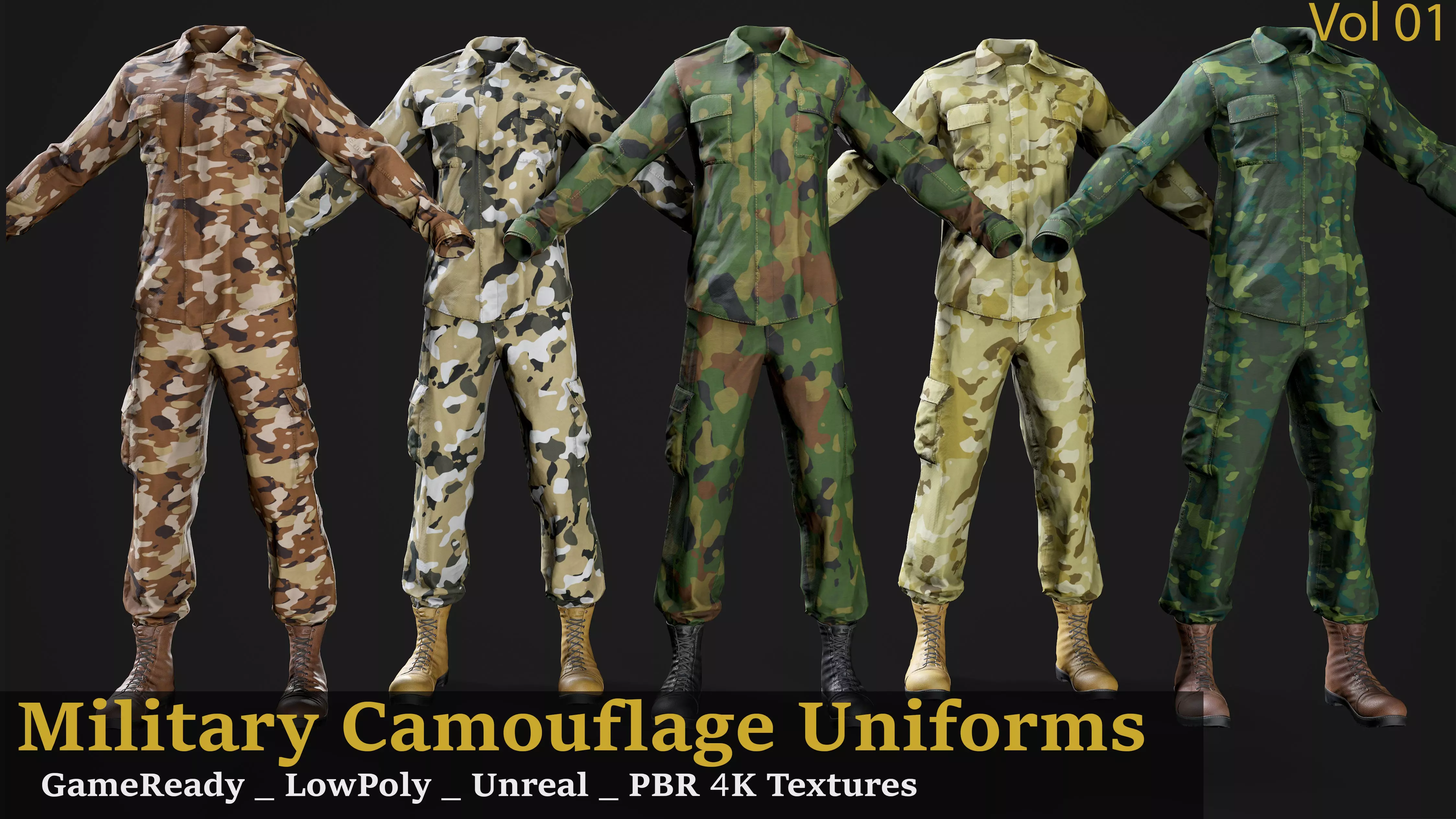 Military Camouflage Uniforms Vol 01 Low-poly 3D model