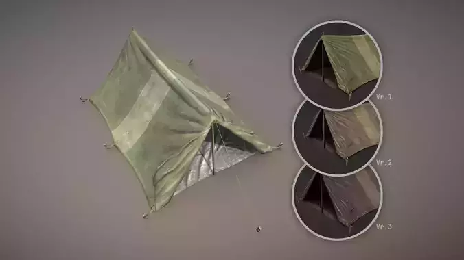 Military Tent WWII TwoSleeping open Low-poly 3D model