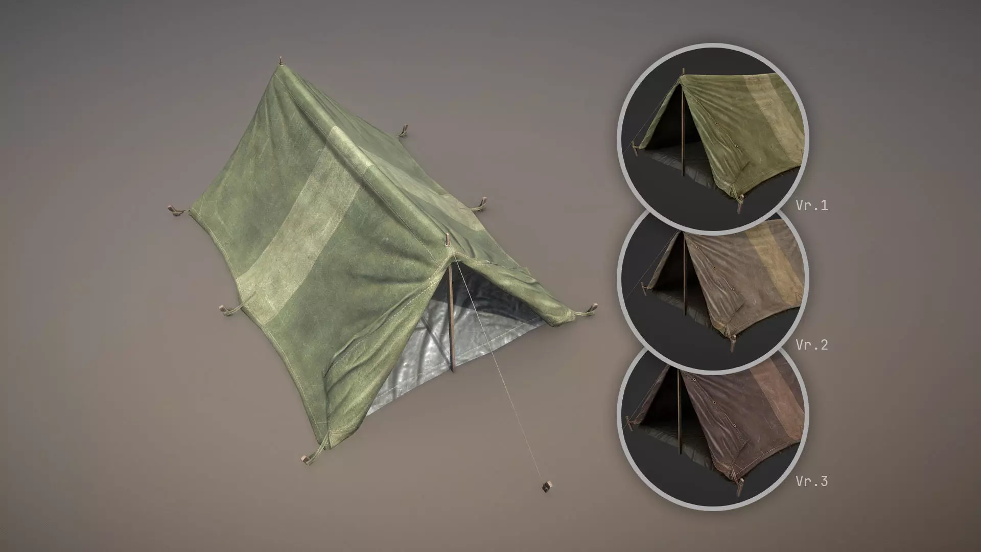 Military Tent WWII TwoSleeping open Low-poly 3D model