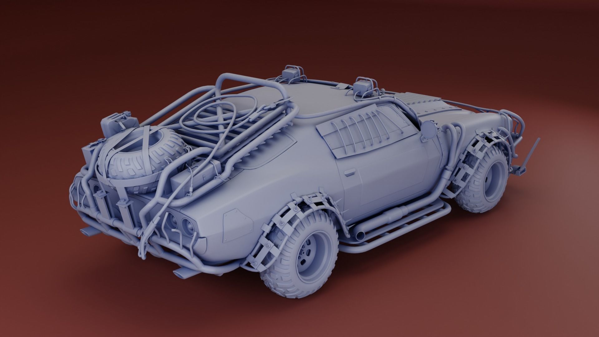 Post Apocalyptic 1970 Chevrolet Camaro Mid-Poly 3D model Low-poly 3D model_4