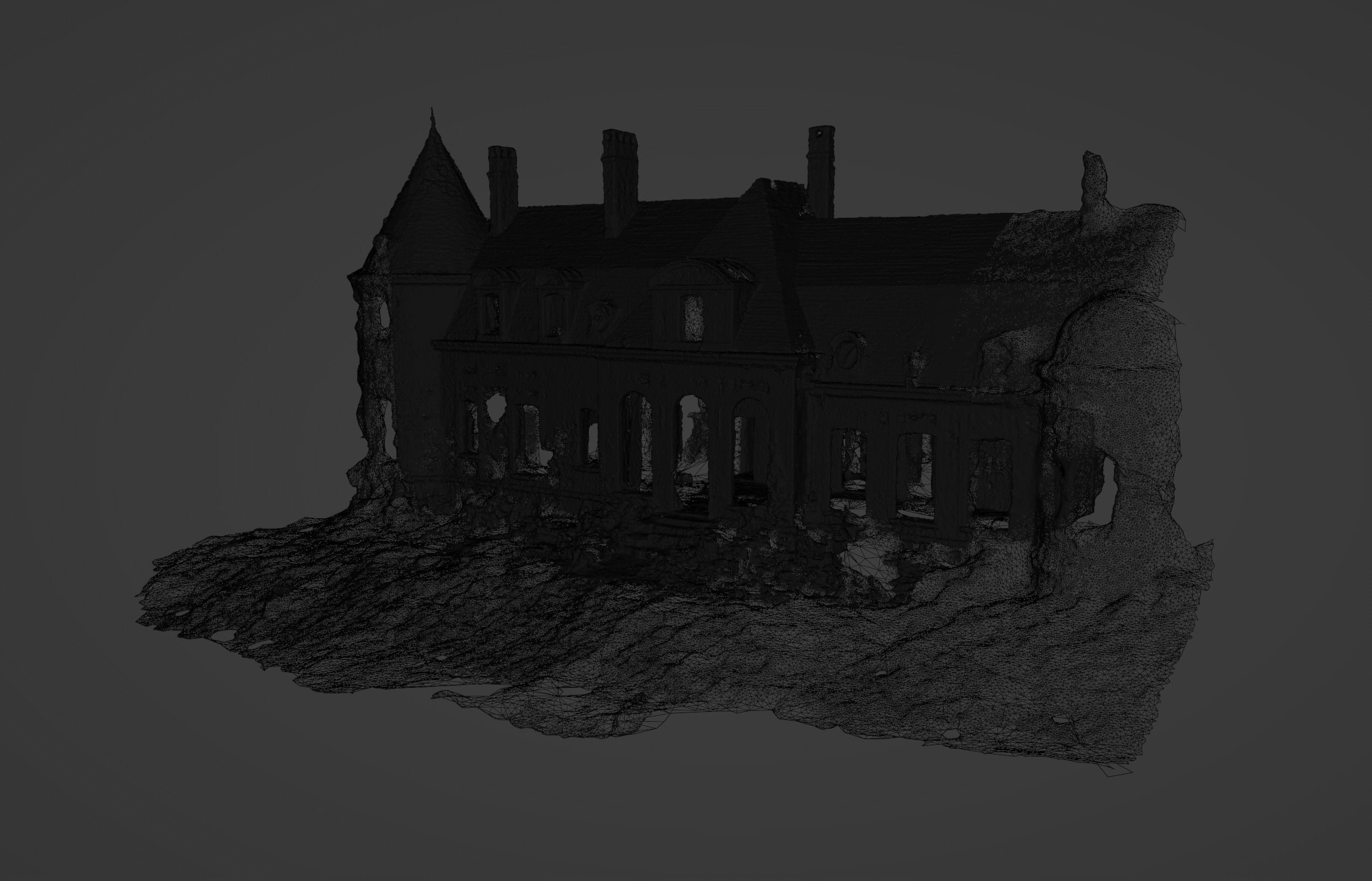 Abandoned Chateau Facade Photoscan 3D model_10