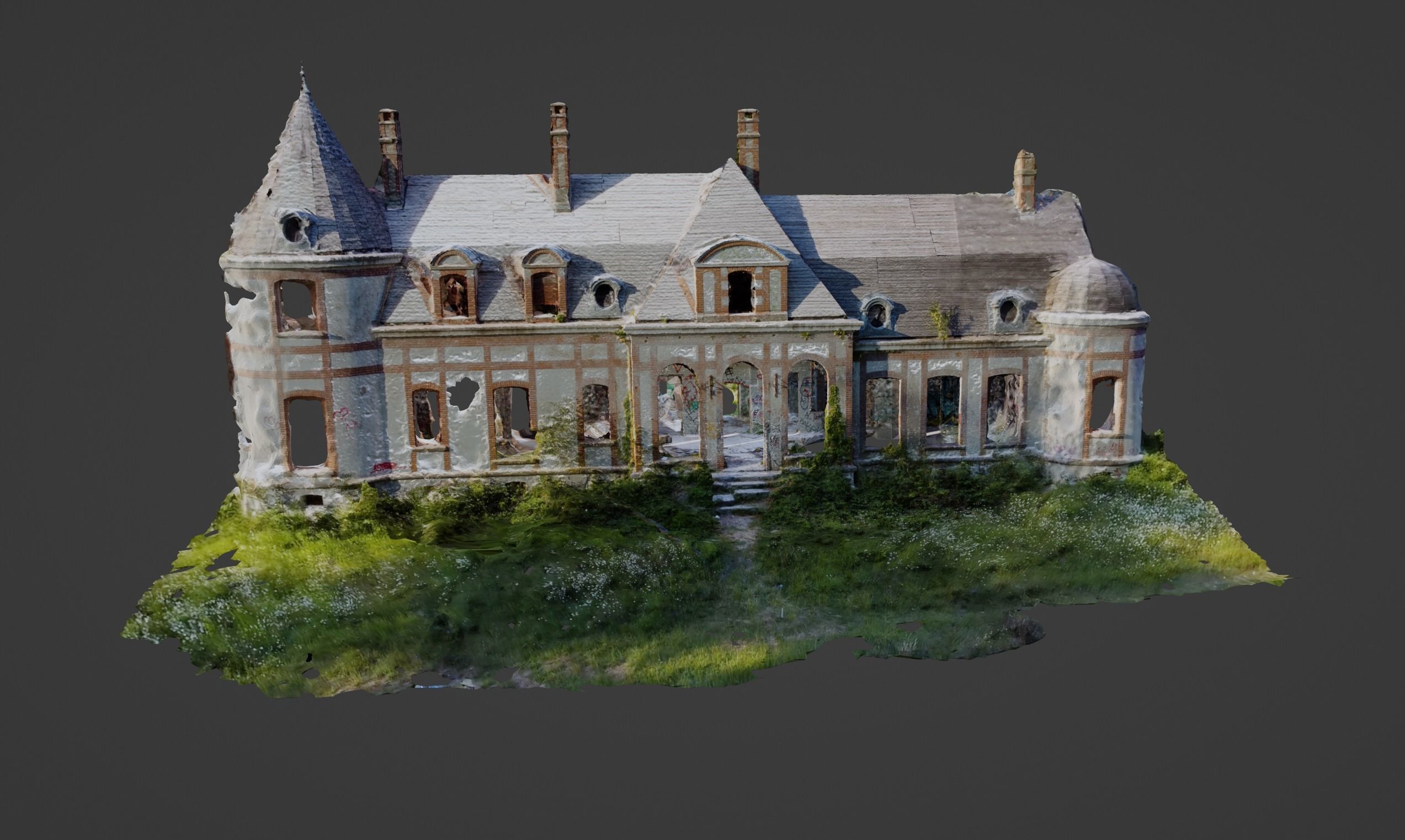Abandoned Chateau Facade Photoscan 3D model_2