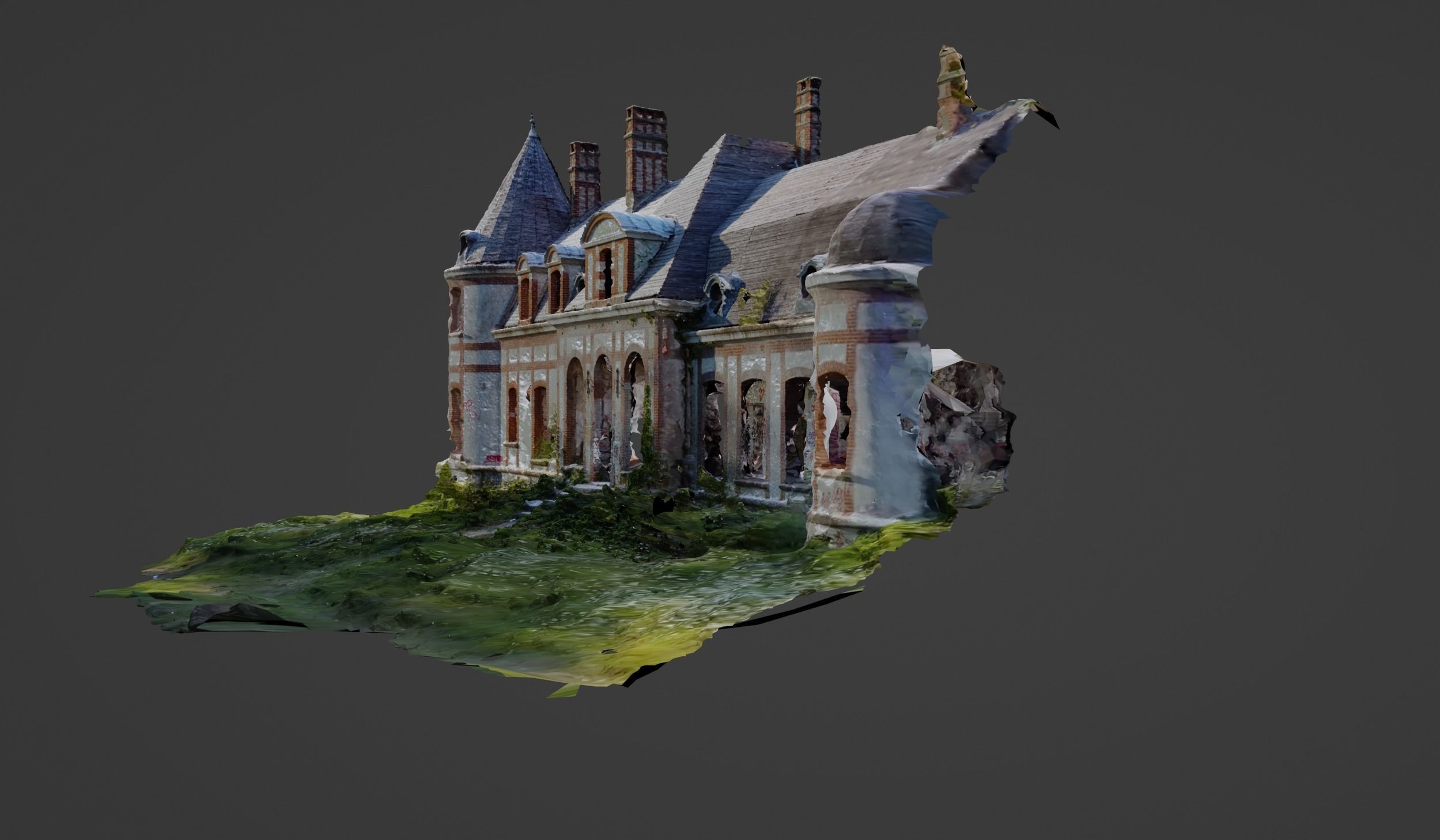 Abandoned Chateau Facade Photoscan 3D model_4