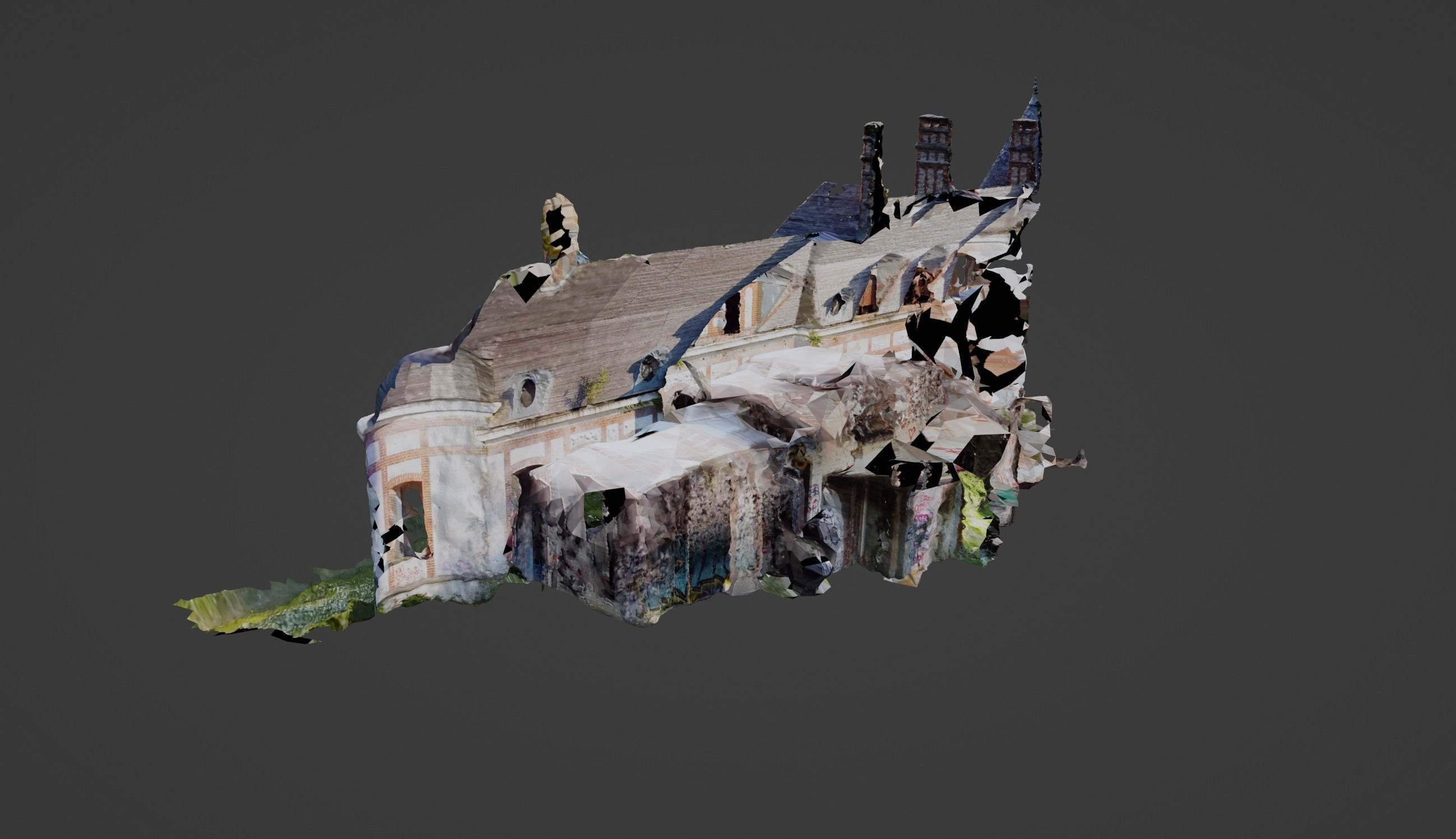 Abandoned Chateau Facade Photoscan 3D model_6