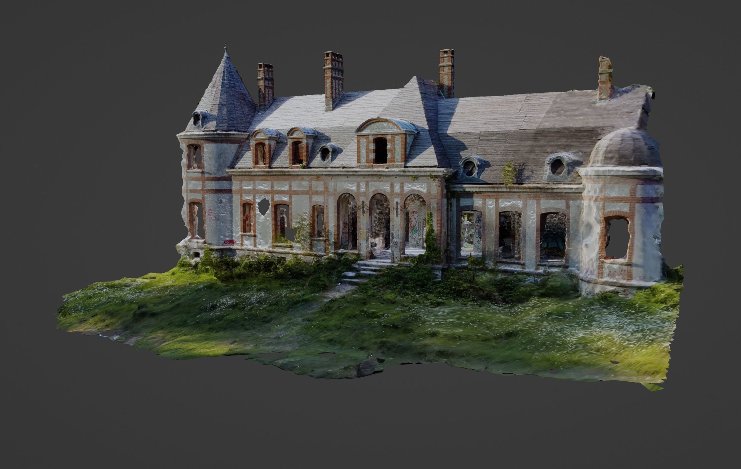 Abandoned Chateau Facade Photoscan 3D model_3