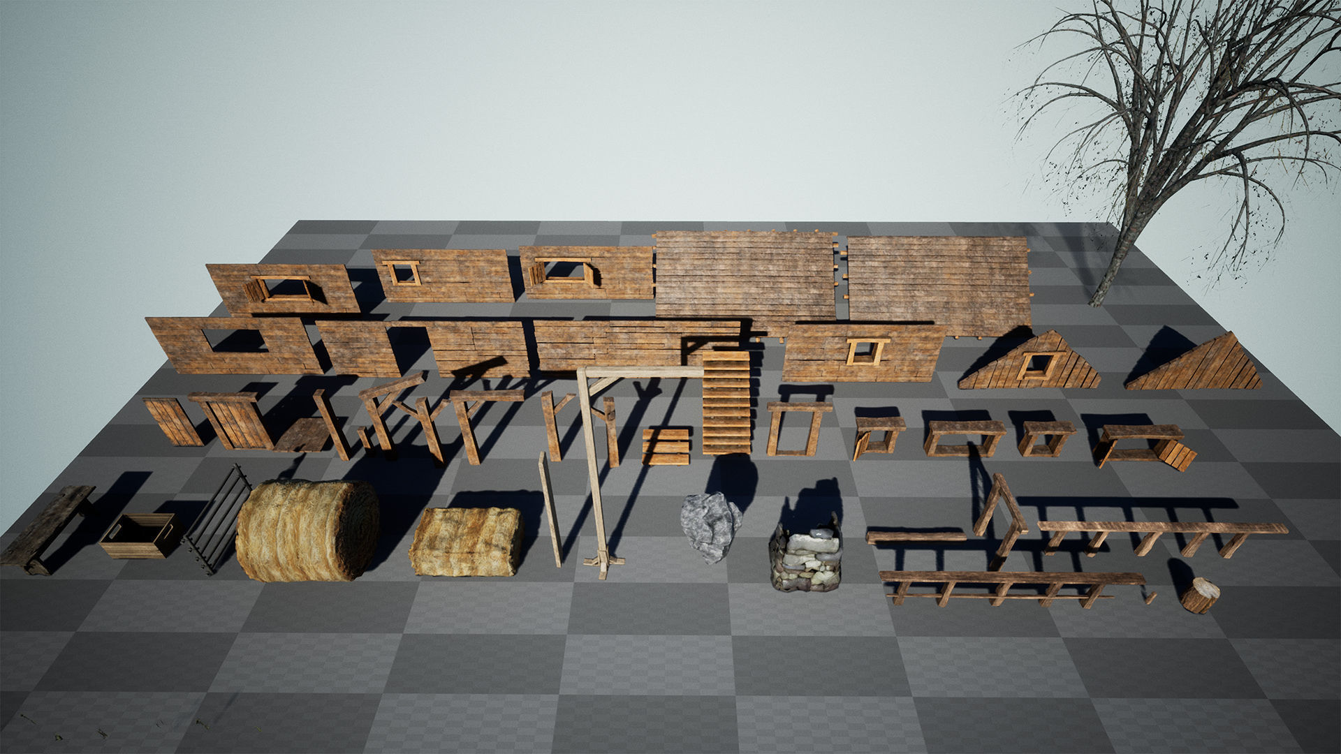 Modular Board House 80 Assets Low-poly 3D model_2