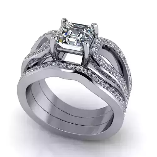 Vintage intricate Split Bridal ladies Matching Wedding Band set 3D print model
