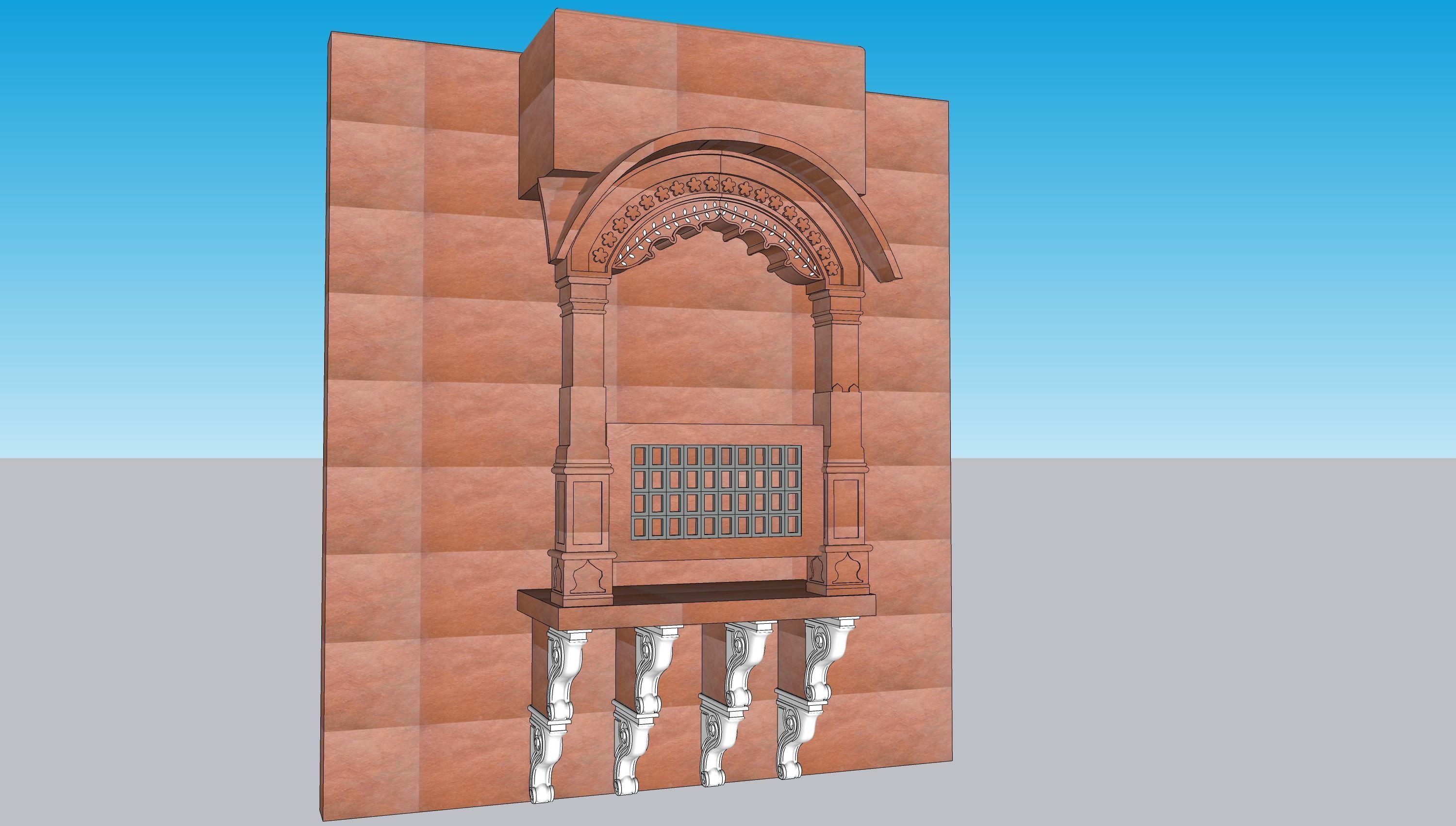 indian jodhpuri stone jharokha window 3D model_2