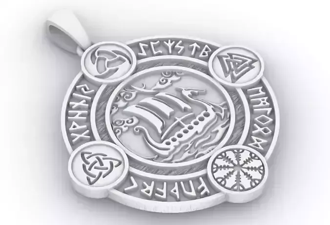 Viking Ship 3D Medallion 3D model 