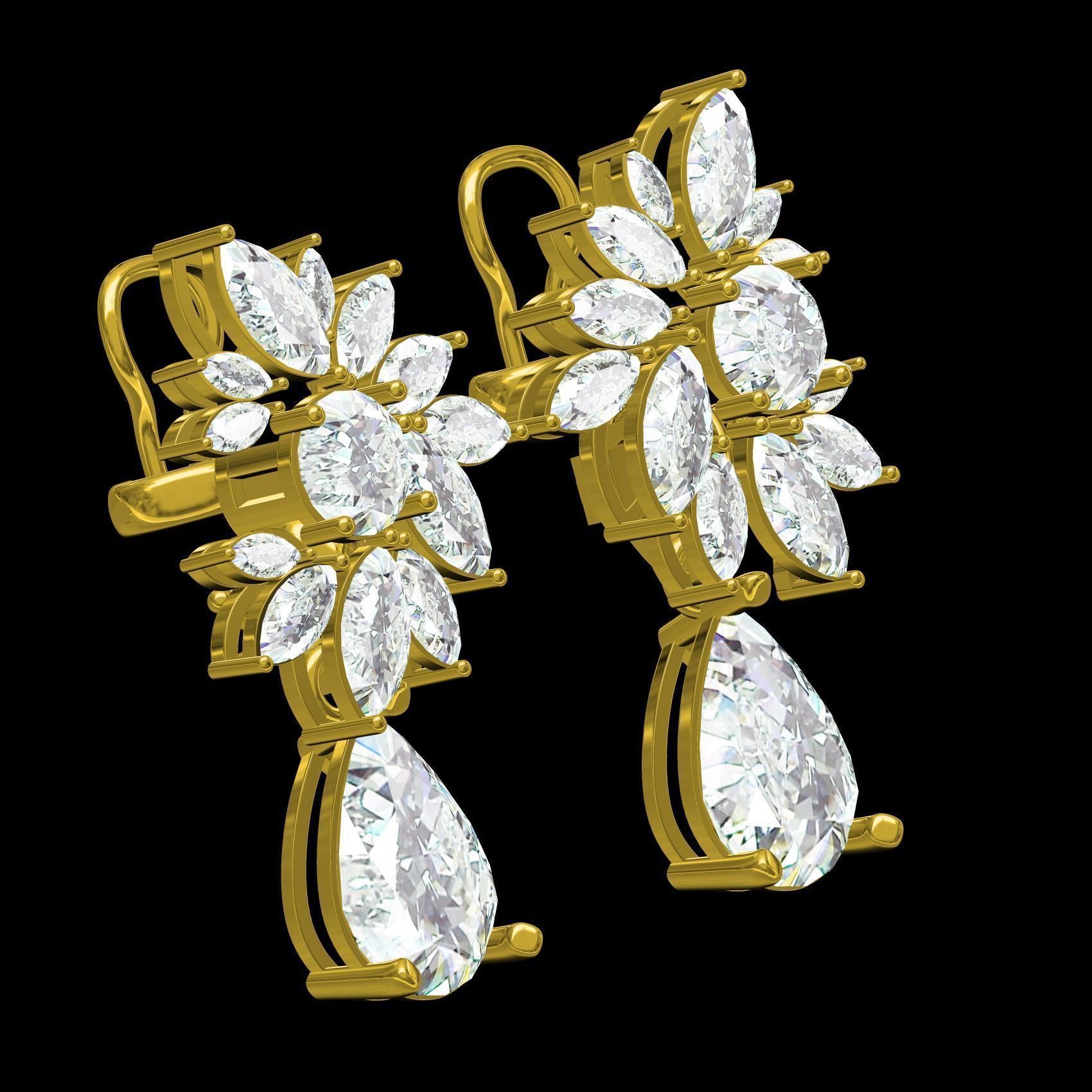 Marquise Diamond Flower Cluster Pear Drop Earring 3D print model_11