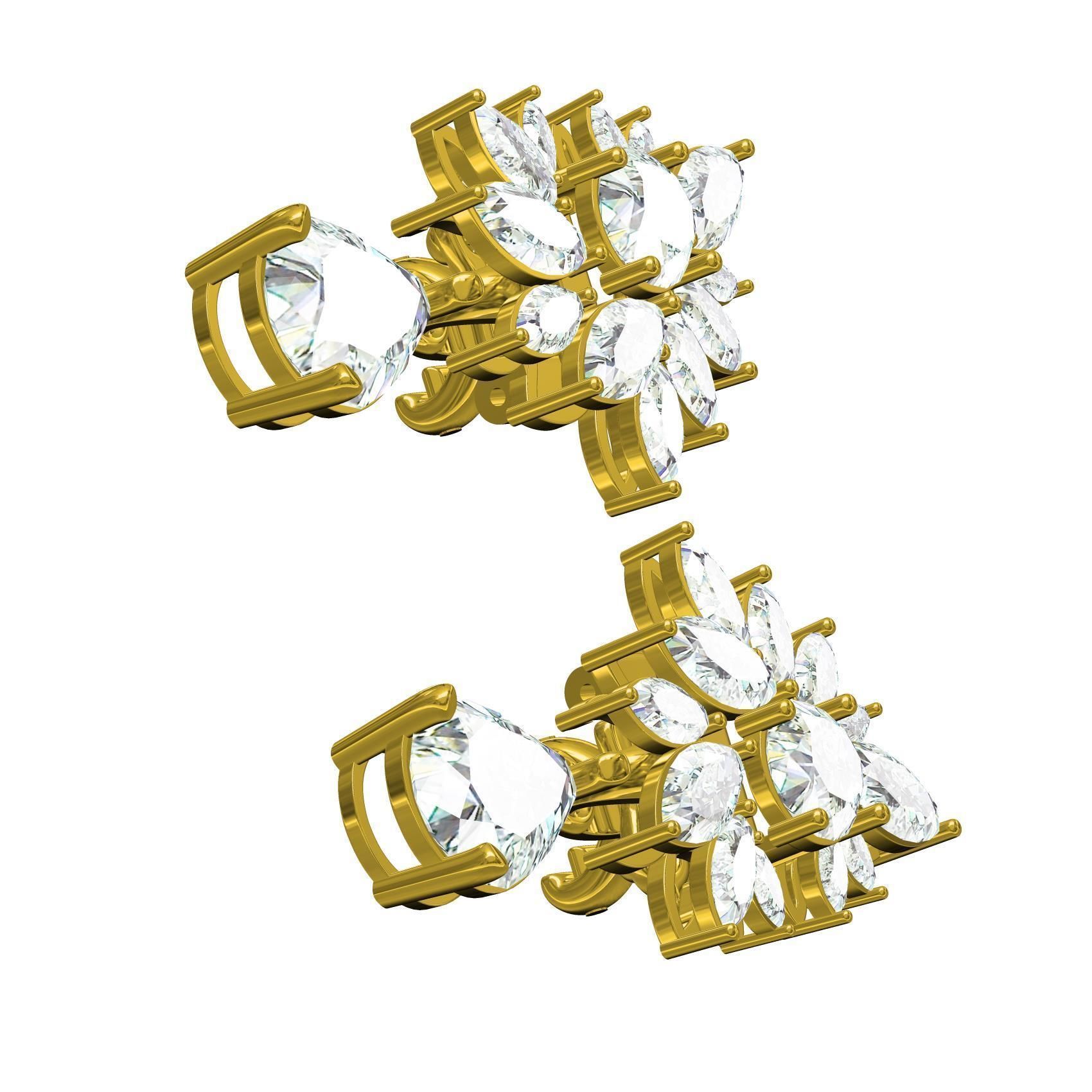 Marquise Diamond Flower Cluster Pear Drop Earring 3D print model_6