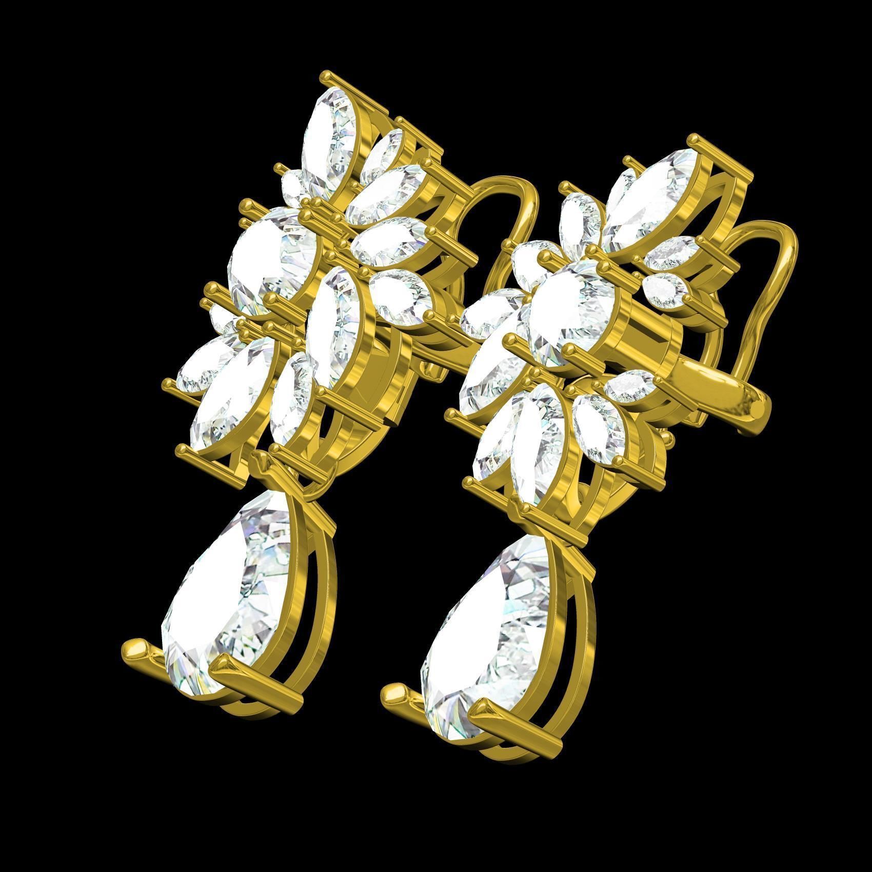 Marquise Diamond Flower Cluster Pear Drop Earring 3D print model_10