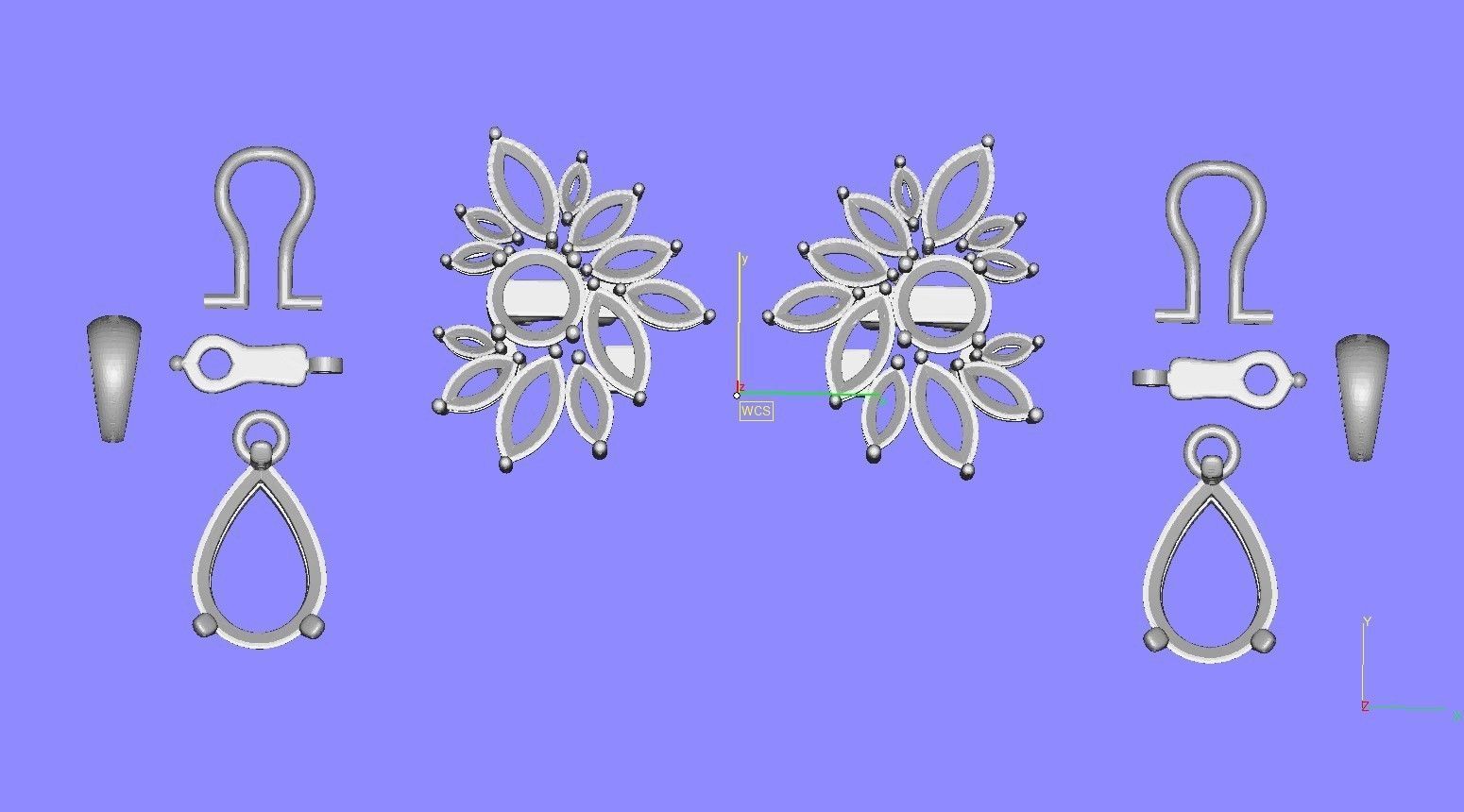 Marquise Diamond Flower Cluster Pear Drop Earring 3D print model_13