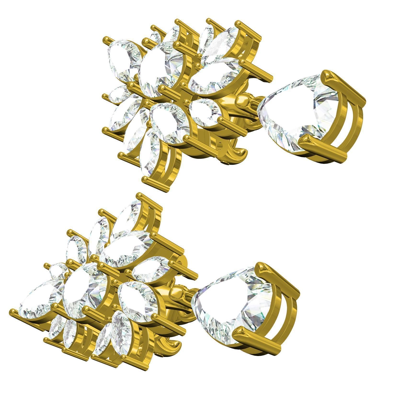Marquise Diamond Flower Cluster Pear Drop Earring 3D print model_7