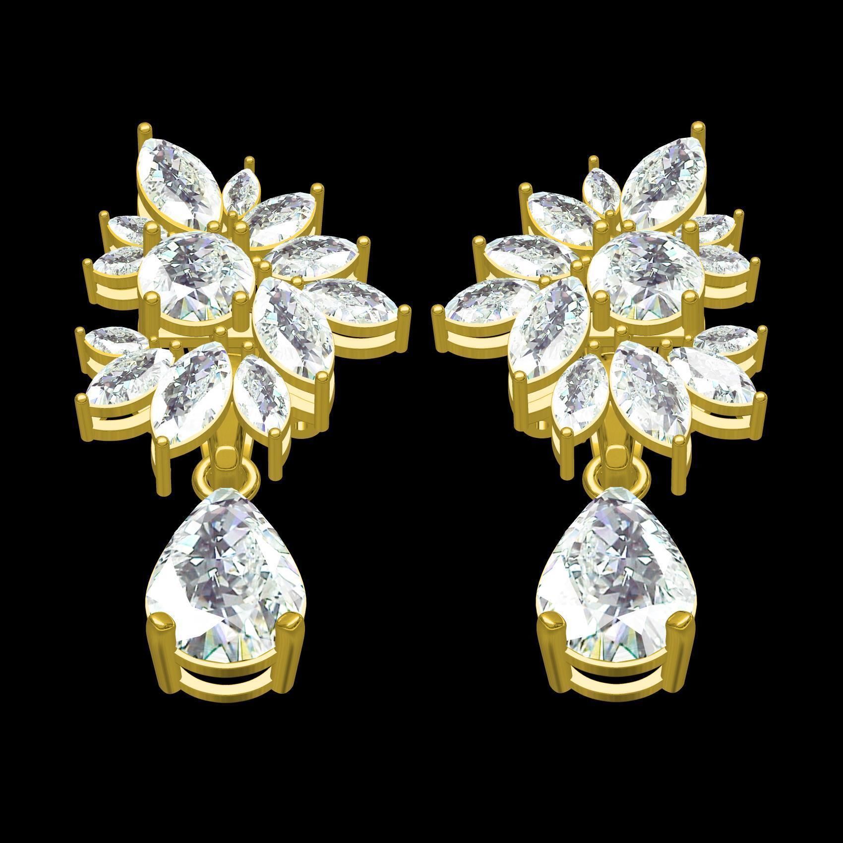 Marquise Diamond Flower Cluster Pear Drop Earring 3D print model_9