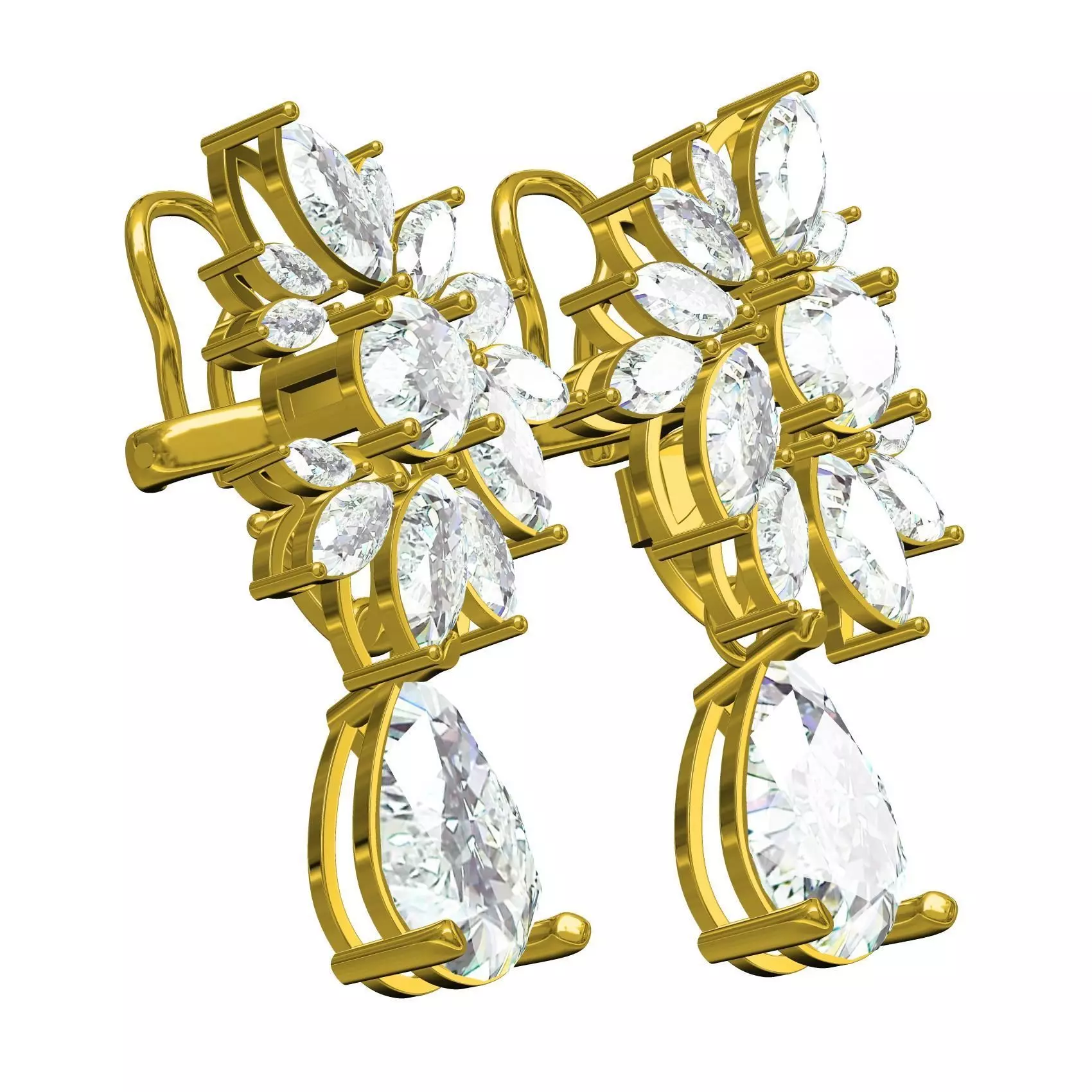 Marquise Diamond Flower Cluster Pear Drop Earring 3D print model_0