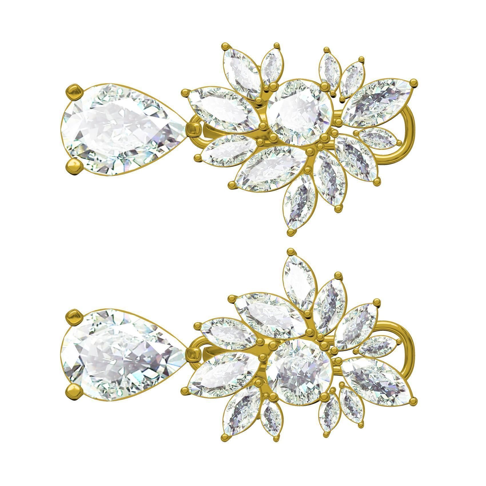Marquise Diamond Flower Cluster Pear Drop Earring 3D print model_8
