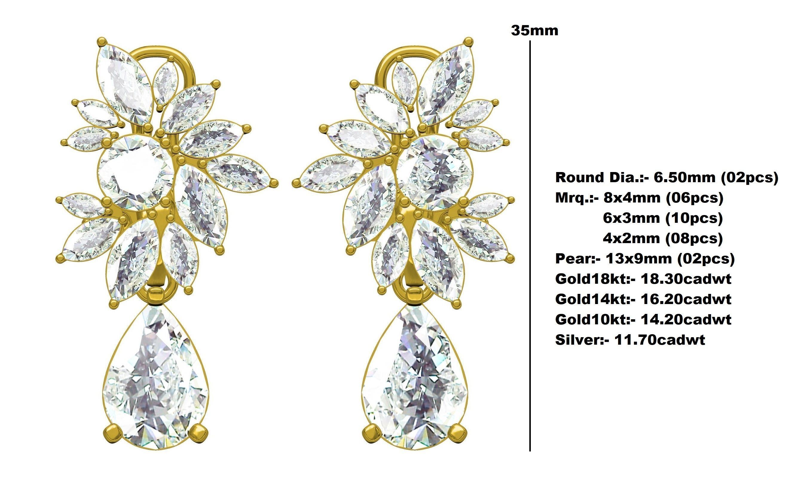 Marquise Diamond Flower Cluster Pear Drop Earring 3D print model_12