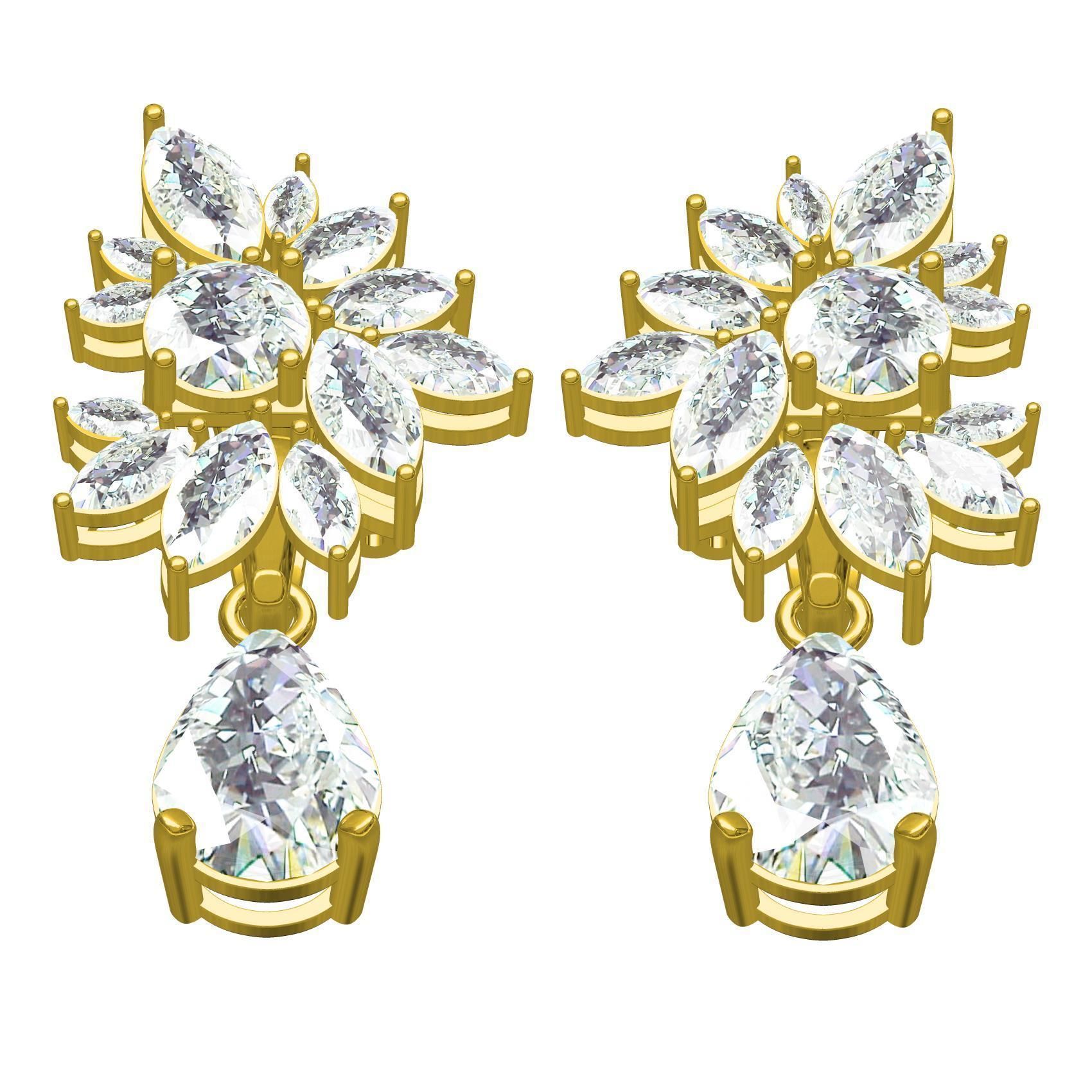Marquise Diamond Flower Cluster Pear Drop Earring 3D print model_2