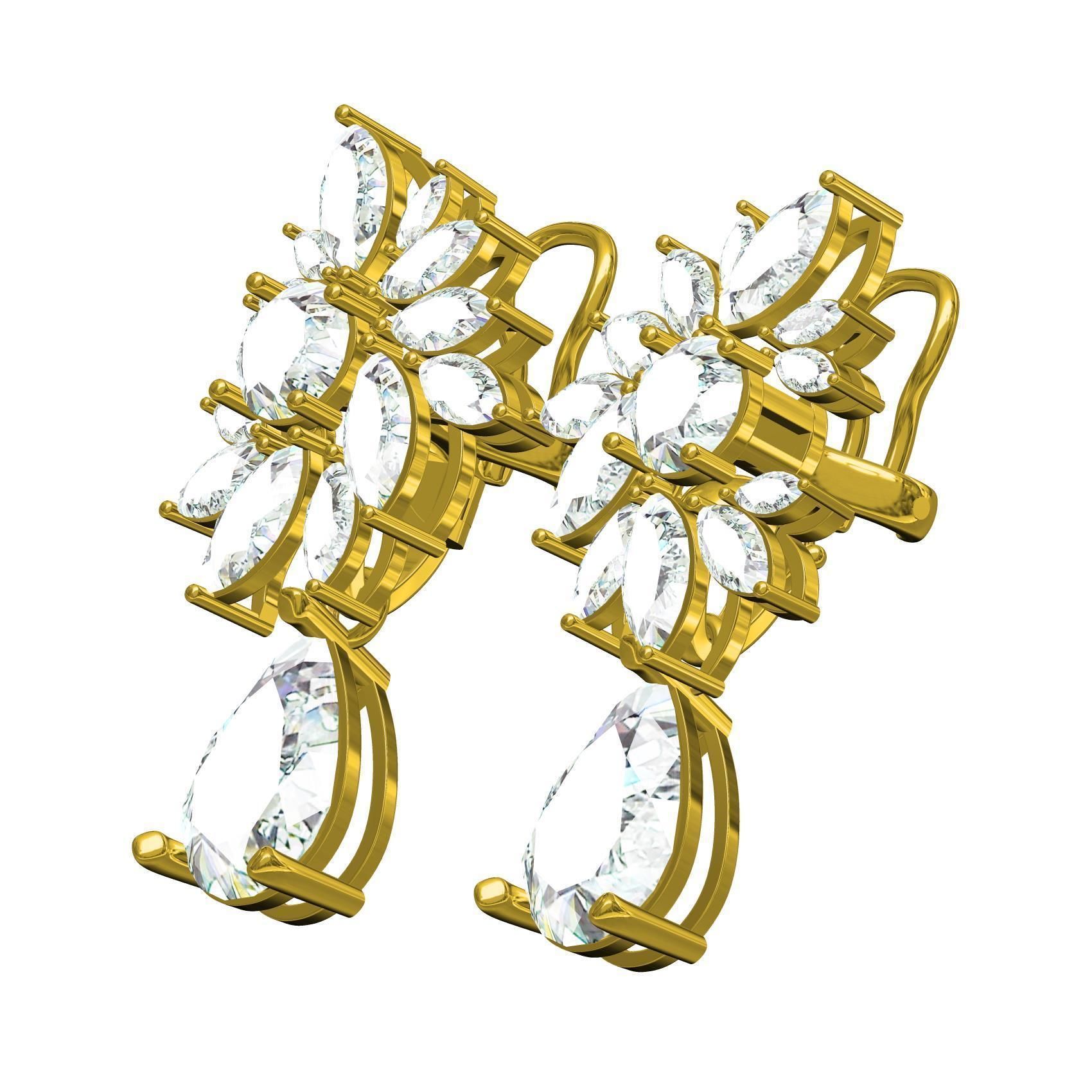 Marquise Diamond Flower Cluster Pear Drop Earring 3D print model_1