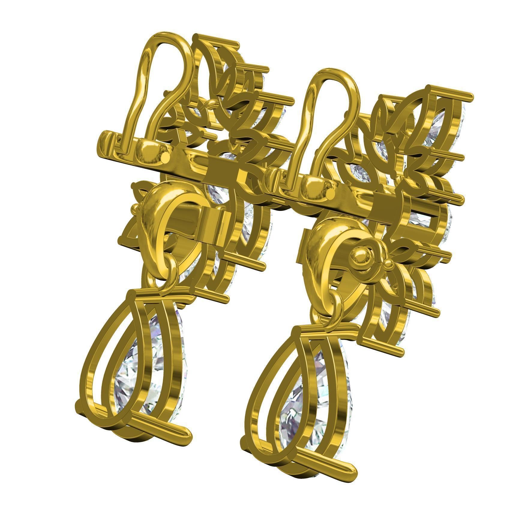 Marquise Diamond Flower Cluster Pear Drop Earring 3D print model_5