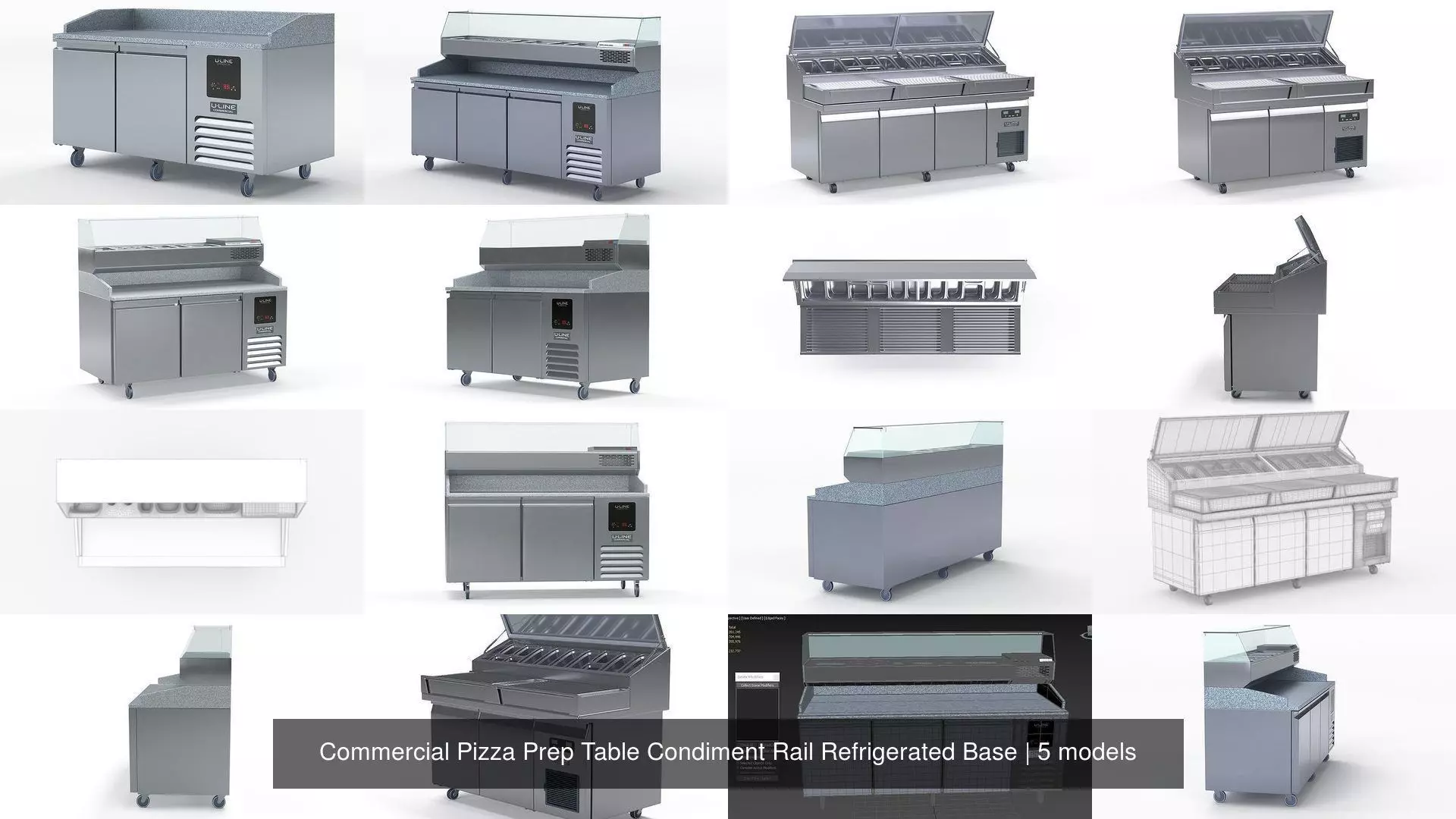 Commercial Pizza Prep Table Condiment Rail Refrigerated Base 3D Model Collection_0