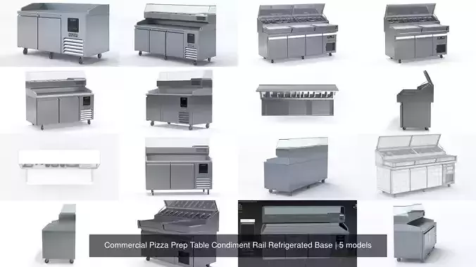 Commercial Pizza Prep Table Condiment Rail Refrigerated Base 3D Model Collection