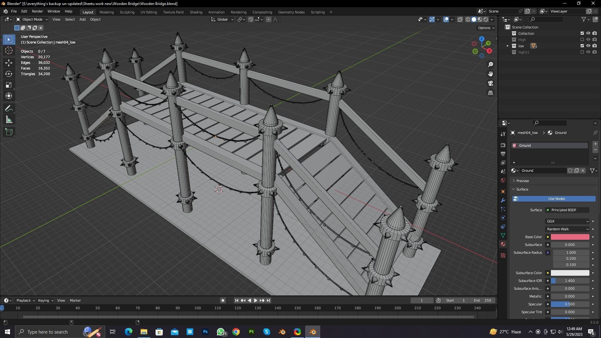 Game Ready Wooden Bridge Low-poly 3D model_11